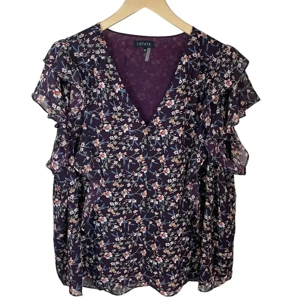 1.  State Floral Flutter Sleeve Top